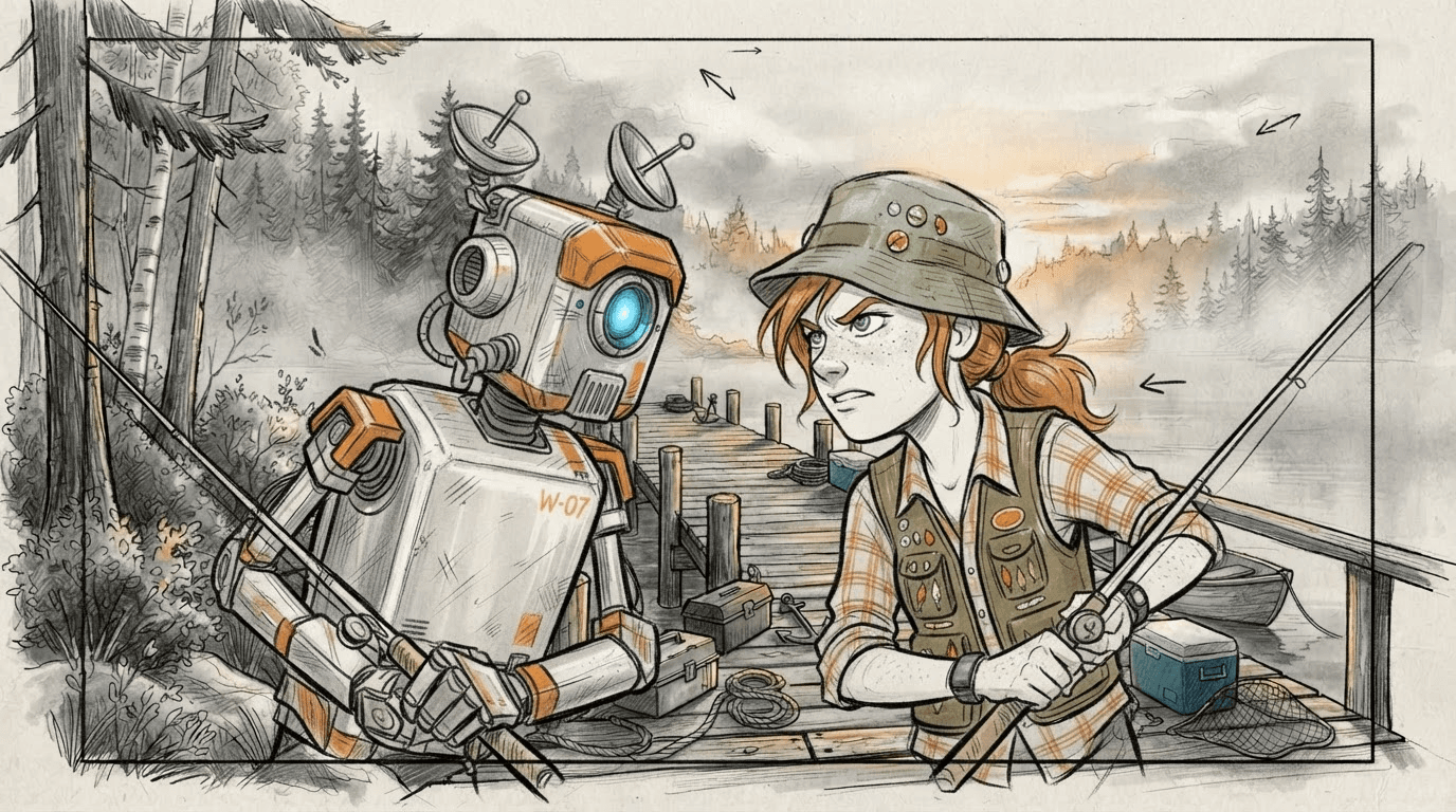 Storyboard frame: Rivals at the Dock